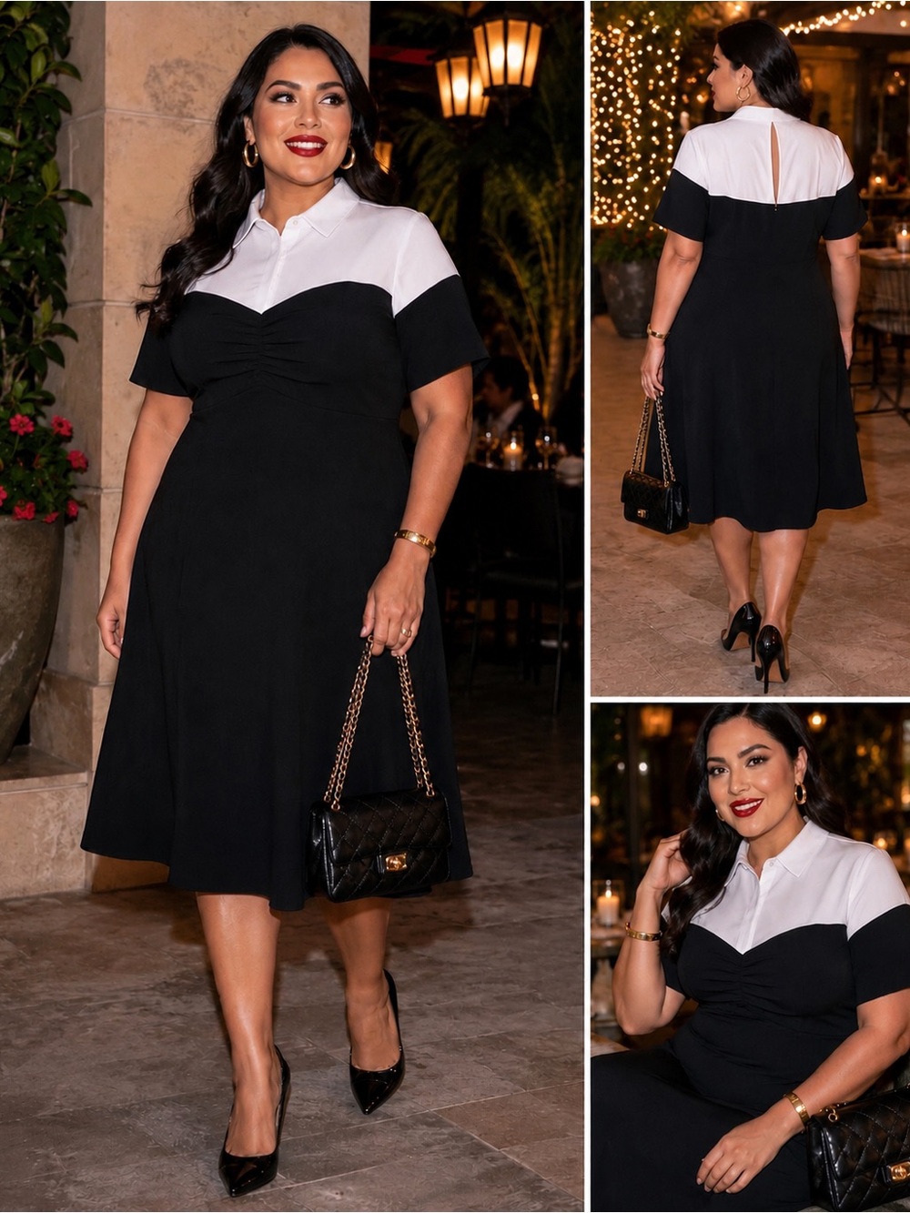 🌸Eloquii Black & White Collared Fit & Flare Dress NWT Size 14